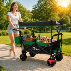 SAMAX Faltbarer Bollerwagen Offroad mit Dach - Schwarz / Rot