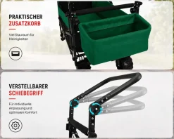 SAMAX Faltbarer Bollerwagen Offroad mit Dach - Schwarz / Rot