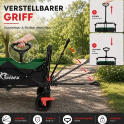 SAMAX Faltbarer Bollerwagen Offroad mit Dach - Schwarz / Rot