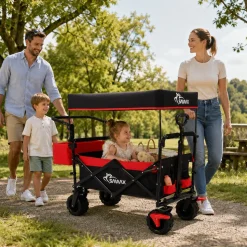 SAMAX Faltbarer Bollerwagen Offroad mit Dach - Schwarz / Rot