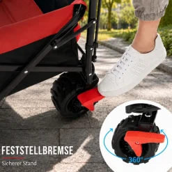 SAMAX Faltbarer Bollerwagen Offroad mit Dach - Schwarz / Rot