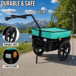 SAMAX Lastenanhänger / Fahrradanhänger für 60 Kg / 70 Liter mit Kupplung in Grün