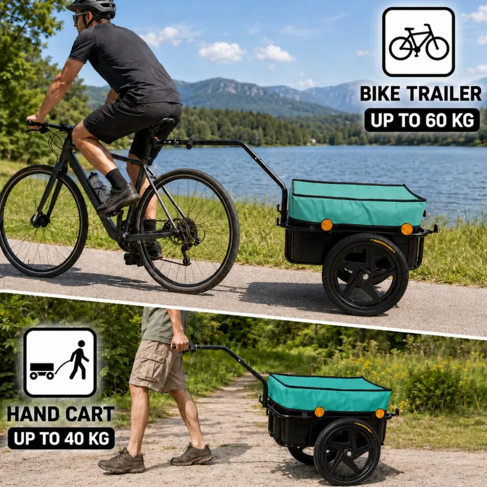 SAMAX Lastenanhänger / Fahrradanhänger für 60 Kg / 70 Liter mit Kupplung in Grün