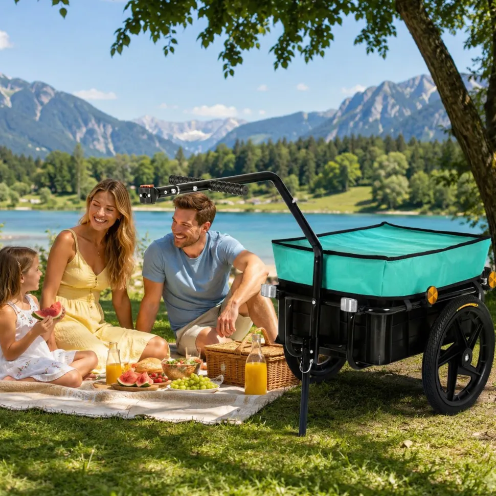 SAMAX Lastenanhänger / Fahrradanhänger für 60 Kg / 70 Liter mit Kupplung in Grün