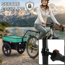 SAMAX Lastenanhänger / Fahrradanhänger für 60 Kg / 70 Liter mit Kupplung in Grün