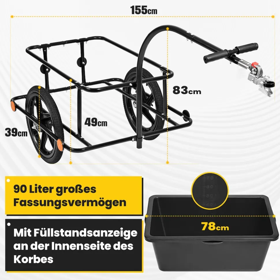 SAMAX Lastenanhänger / Fahrradanhänger 90 Liter / 80 Kg mit Kupplung - Mountain