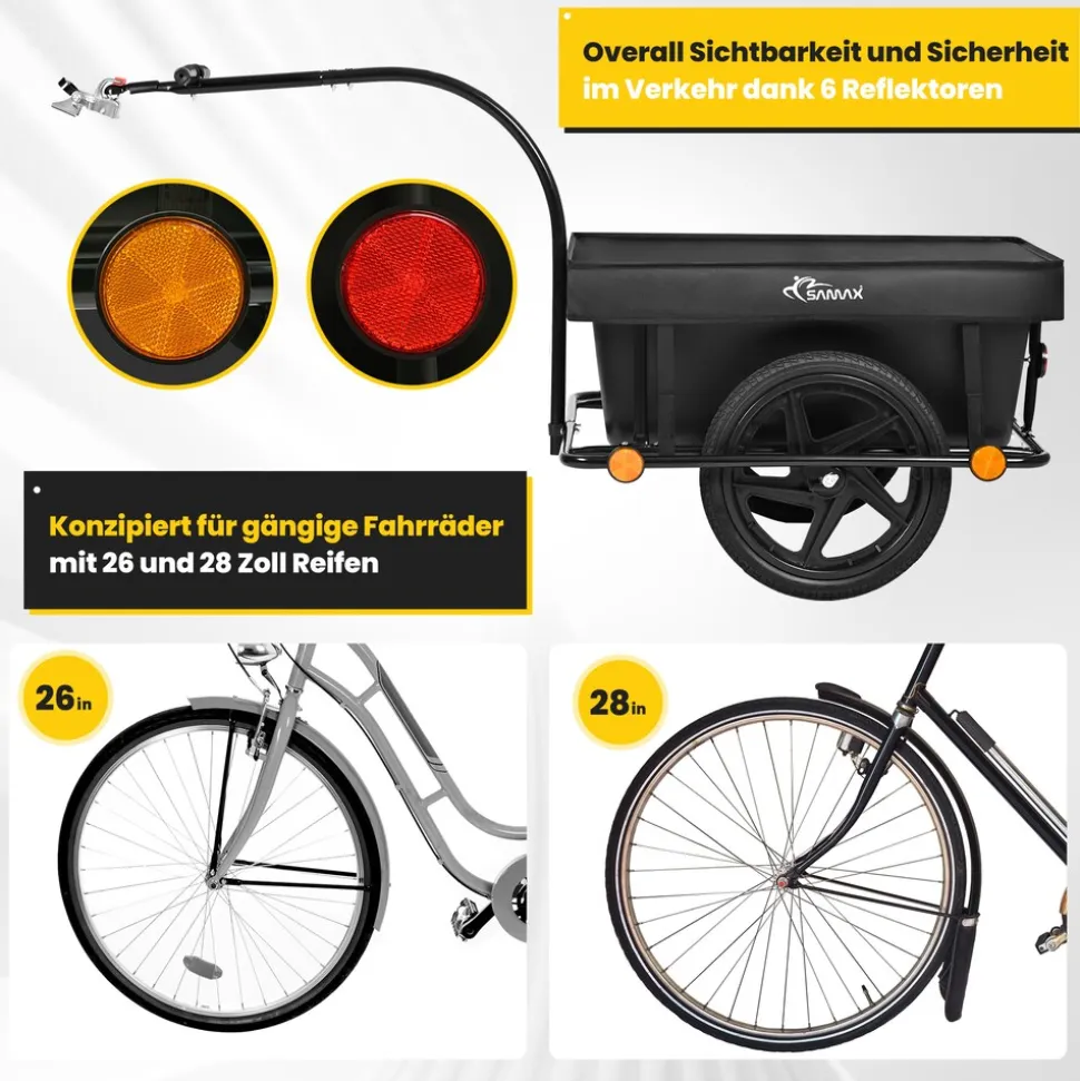 SAMAX Lastenanhänger / Fahrradanhänger 90 Liter / 80 Kg mit Kupplung - Mountain
