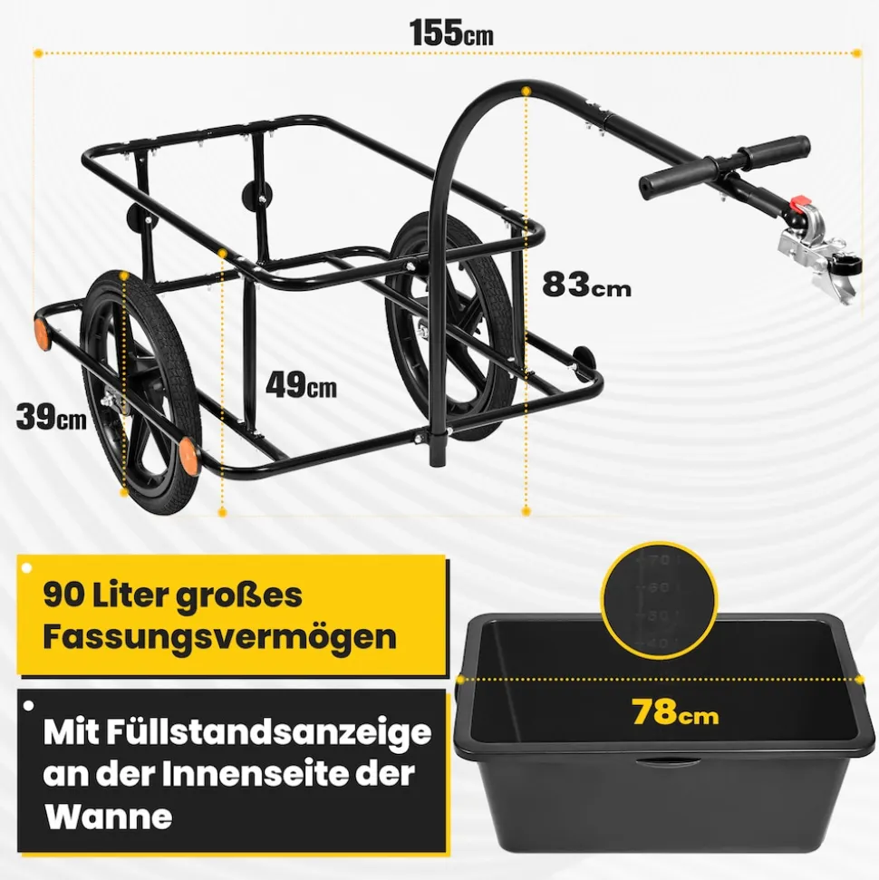 SAMAX Lastenanhänger / Fahrradanhänger 90 Liter / 80 Kg mit Kupplung - Mountain