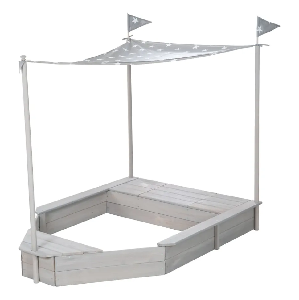 Sandkasten 'Schiff', Kinder-Outdoor-Sandkasten aus wetterfestem Massivholz, inkl. Sonnendach