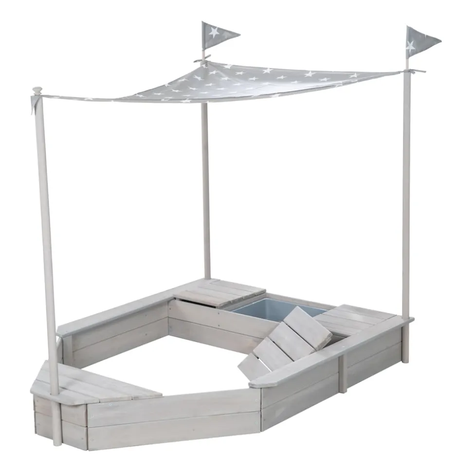 Sandkasten 'Schiff', Kinder-Outdoor-Sandkasten aus wetterfestem Massivholz, inkl. Sonnendach