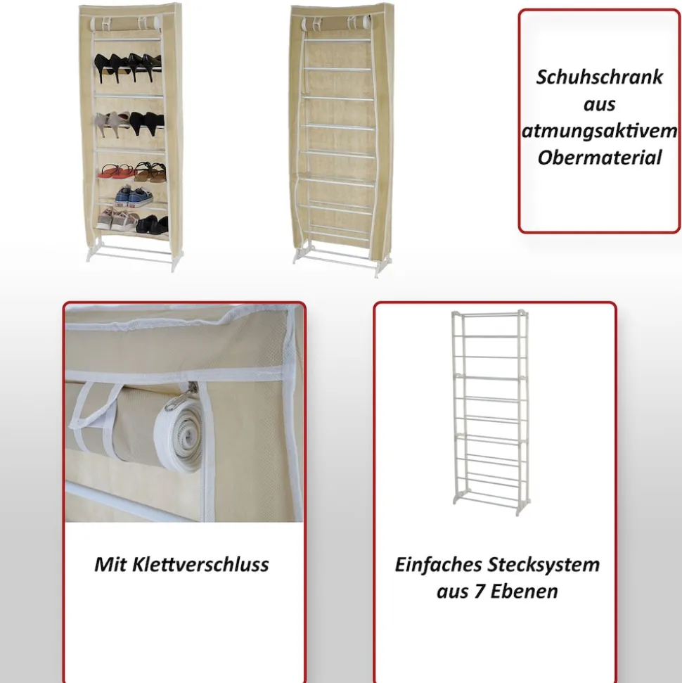 Schuhschrank Campingschrank Faltschrank Stoff 140x52x18cm creme