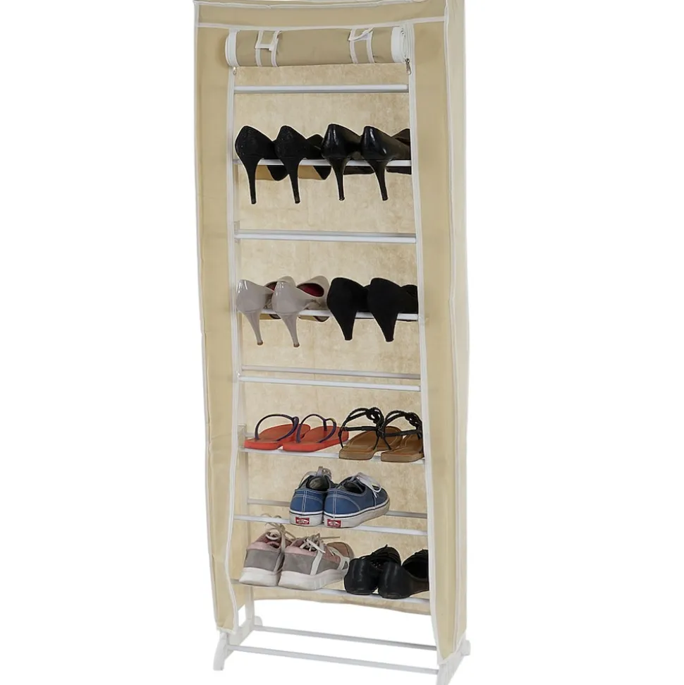 Schuhschrank Campingschrank Faltschrank Stoff 140x52x18cm creme