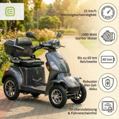 Seniorenmobil P4000, Blei-Akku, 25 km/h, 1000 Watt, Grau