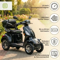Seniorenmobil P4000, Blei-Akku, 25 km/h, 1000 Watt, Schwarz