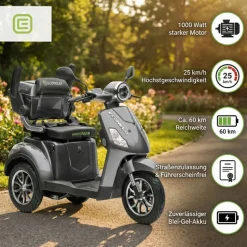 Seniorenmobil P1000, Lithium-Akku, 25 km/h, 1000 Watt, Grau