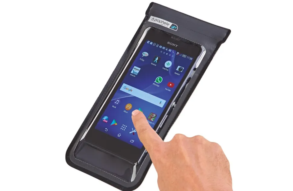 Smartphone-Tasche, zur Lenkermontage, bis zu 5.5“ geeignet, wasserabweisend, mit Sonnenschutz, Farbe: schwarz