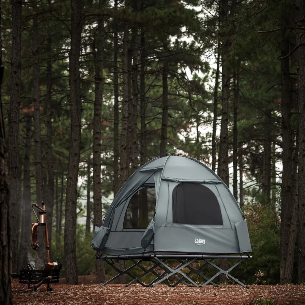 SoBuy Campingzelt mit 1 Tür Hellgrau 193x145x185cm Funktional