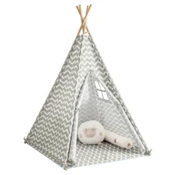 SoBuy Kinderzelt mit Tür und Fenster Grau 120x120x157cm Modern