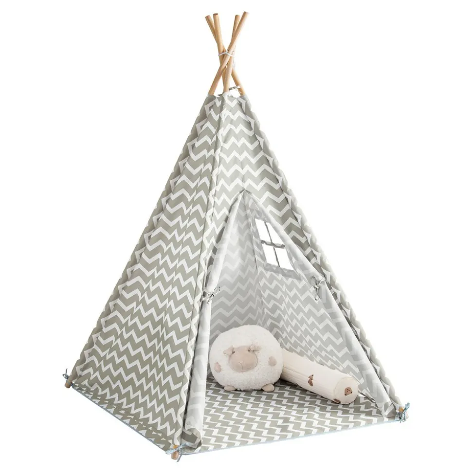 SoBuy Kinderzelt mit Tür und Fenster Grau 120x120x157cm Modern