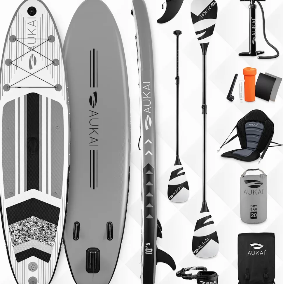Stand Up Paddle Board "AUKAI Pro" mit Kajak-Sitz grau
