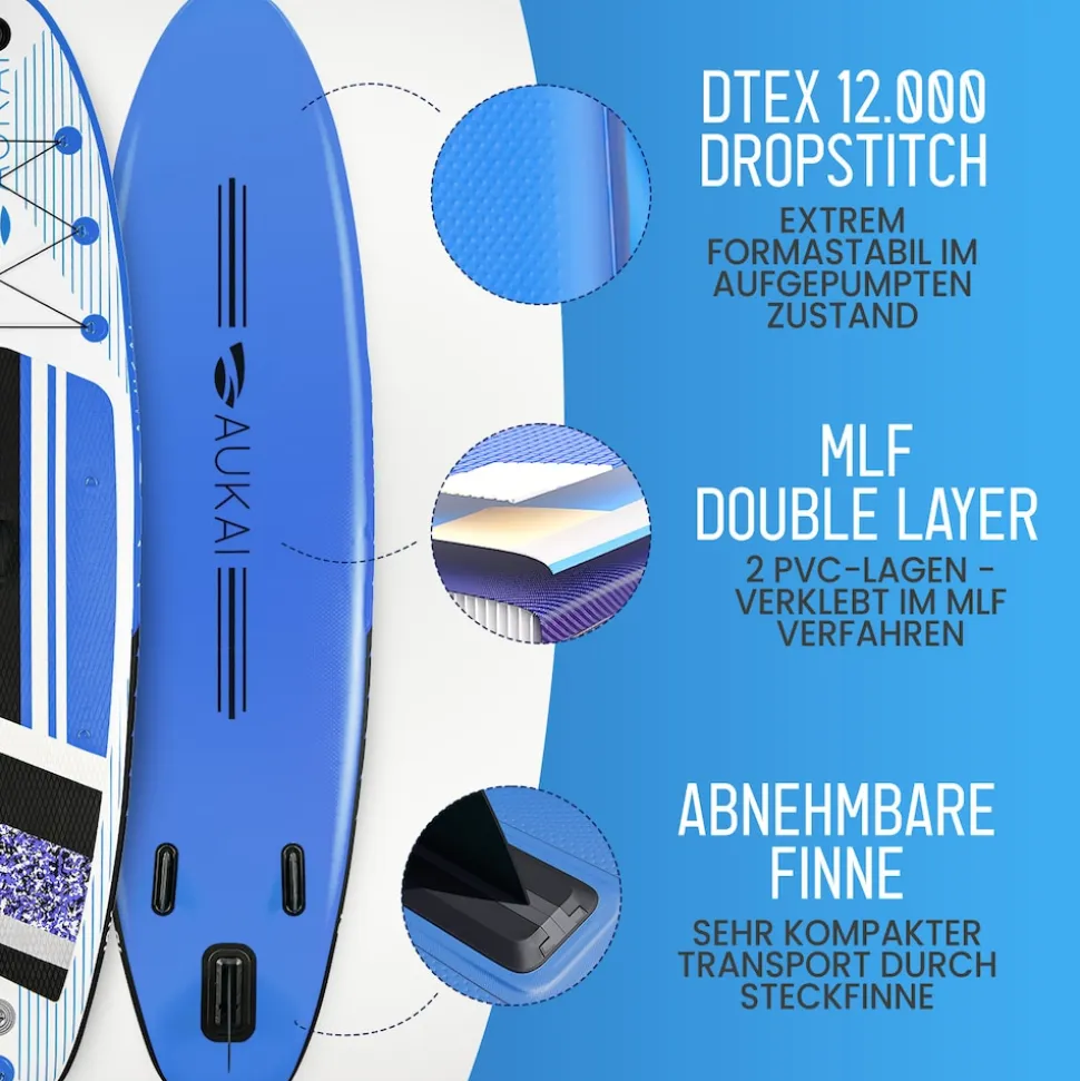 Stand Up Paddle Board "AUKAI Pro" mit Kajak-Sitz grau