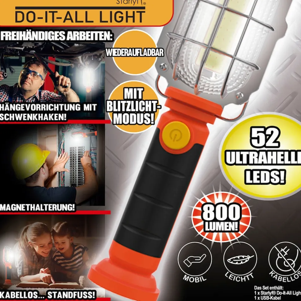 Starlyf® LED Taschenlampe - Akku KFZ Handlampe mit Magnet Do it all light