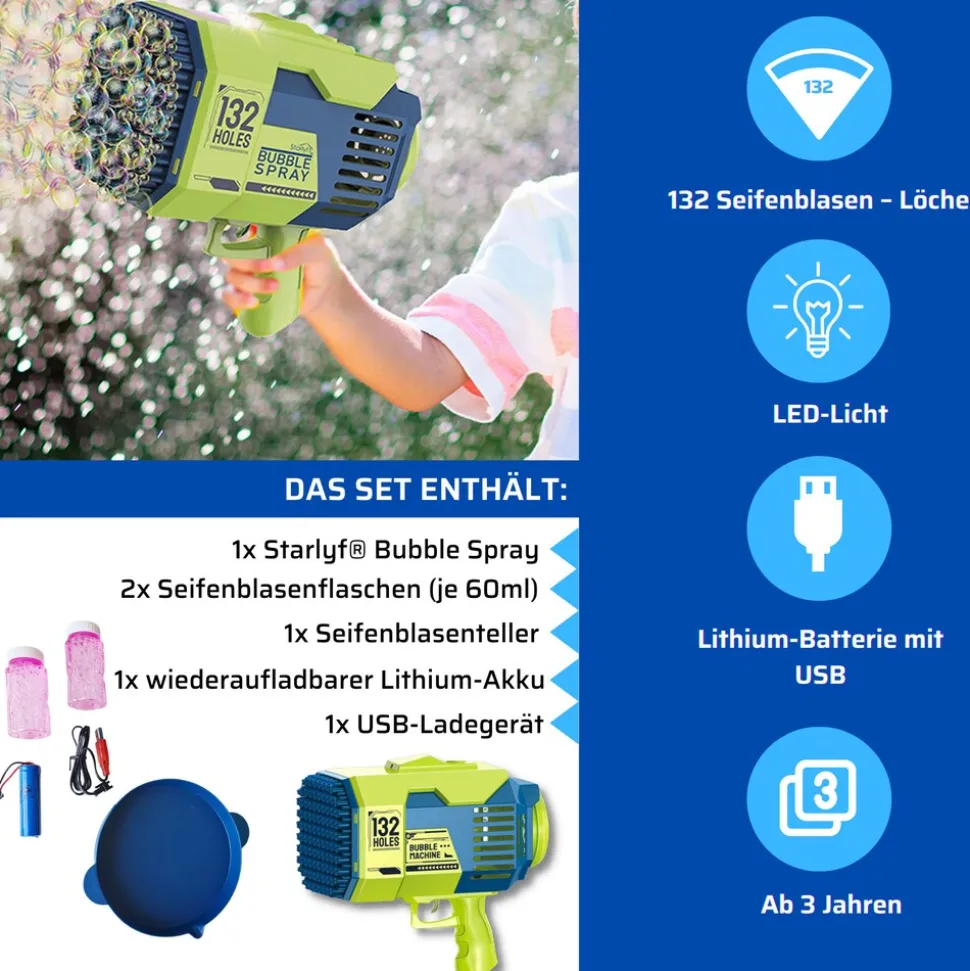 Starlyf® Seifenblasen Pistole mit Akku - Seifenblasenmaschine Bubble Spray