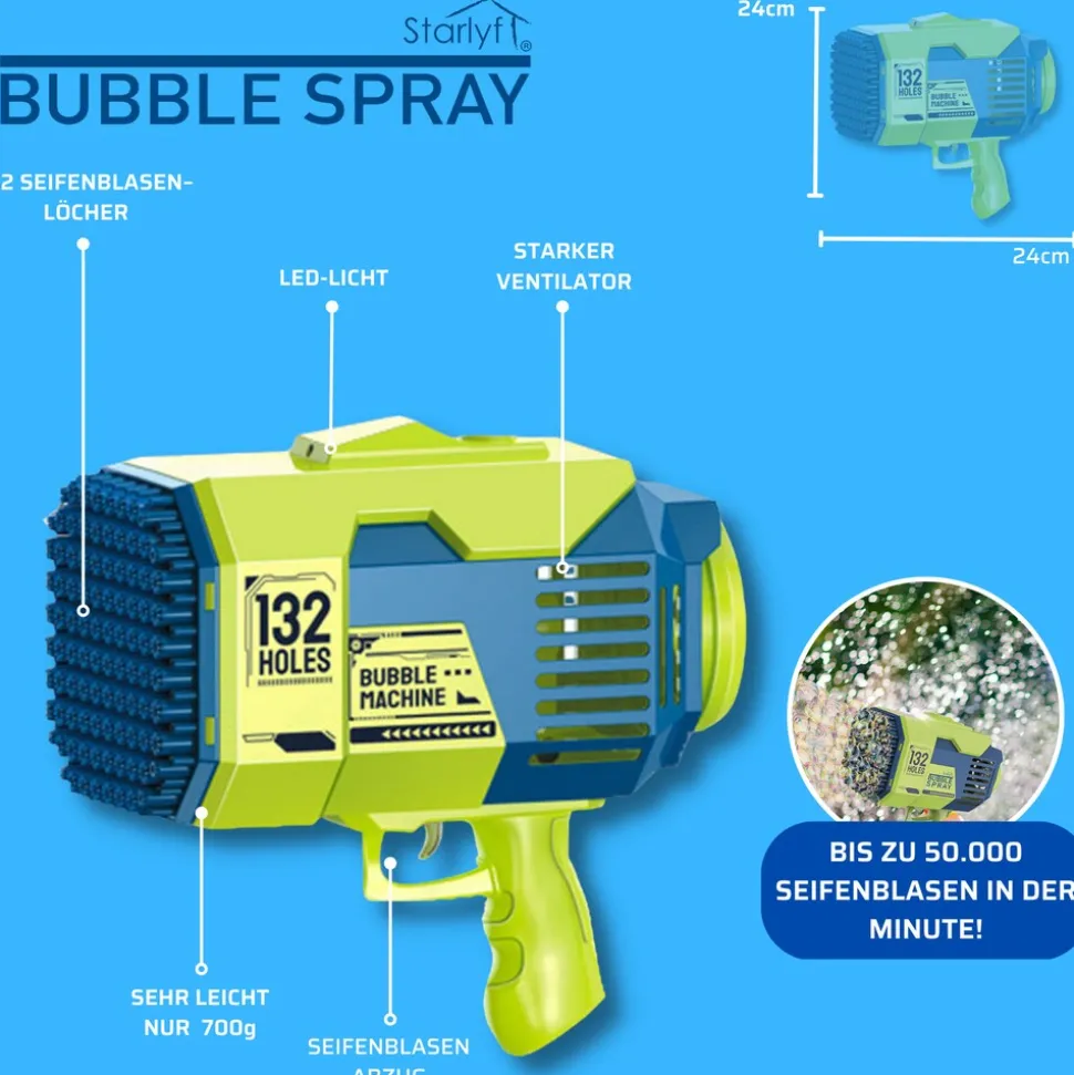 Starlyf® Seifenblasen Pistole mit Akku - Seifenblasenmaschine Bubble Spray