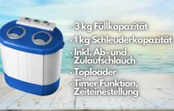 Steinborg Mini-Waschmaschine Camping 3kg Schleuderfunktion 2 Kammern