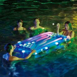 Summer Waves Luftmatratze & Bier-Pong Tisch inkl. LED blau 160x84x19 cm