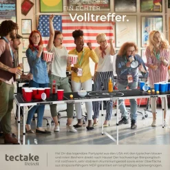 tectake® Aluminium Bierpongtisch, klappbar, bodenschonende Kunststofffüße, inklusive 100 Bechern und 6 Bällen