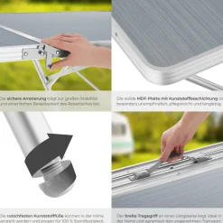 tectake® Aluminium Campingtisch, klappbar, bodenschonende, höhenverstellbare Füße, 180 x 70 x 70,5 cm