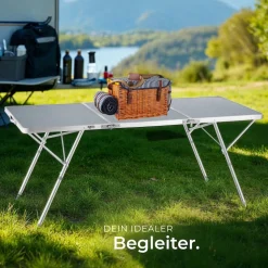 tectake® Aluminium Campingtisch, klappbar, bodenschonende, höhenverstellbare Füße, 180 x 70 x 70,5 cm