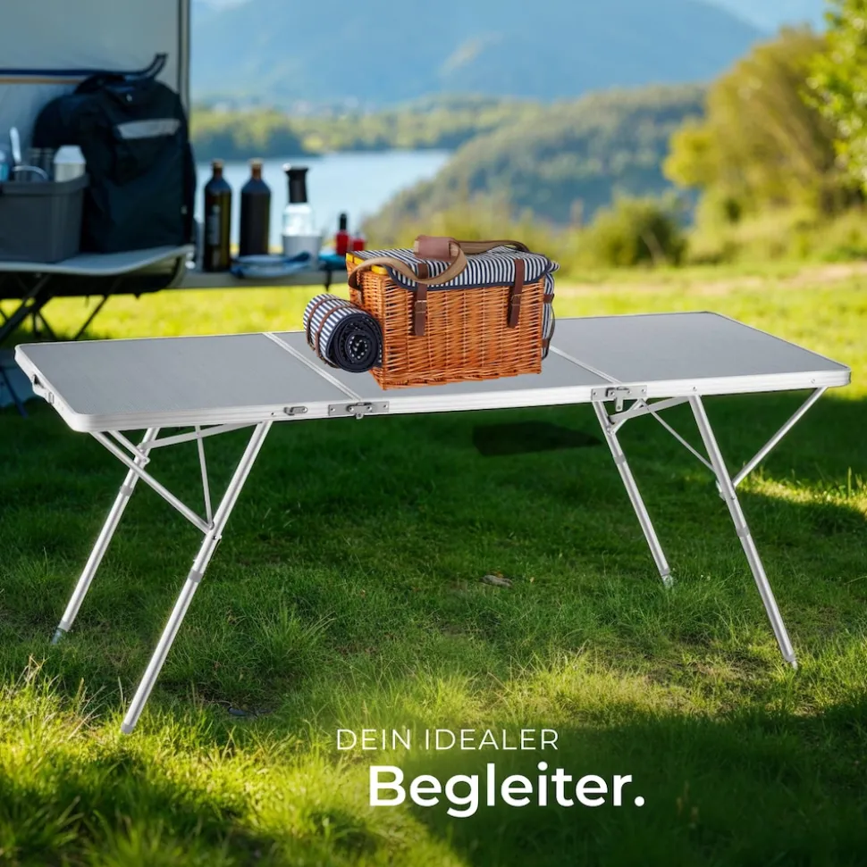 tectake® Aluminium Campingtisch, klappbar, bodenschonende, höhenverstellbare Füße, 180 x 70 x 70,5 cm