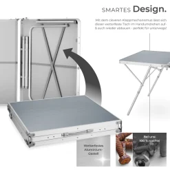 tectake® Aluminium Campingtisch, klappbar, bodenschonende, höhenverstellbare Füße, 180 x 70 x 70,5 cm