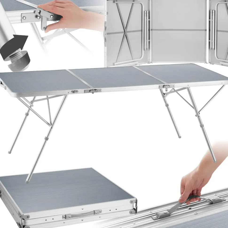 tectake® Aluminium Campingtisch, klappbar, bodenschonende, höhenverstellbare Füße, 180 x 70 x 70,5 cm