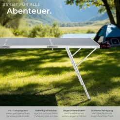 tectake® Aluminium Campingtisch, klappbar, bodenschonende, höhenverstellbare Füße, 180 x 70 x 70,5 cm
