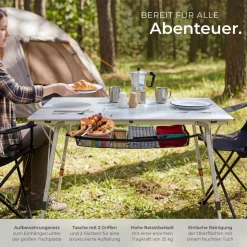 tectake® Aluminium Campingtisch, faltbar, höhenverstellbar, 90 x 52 x 47 - 70 cm