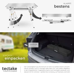 tectake® Aluminium Campingtisch, faltbar, höhenverstellbar, 90 x 52 x 47 - 70 cm