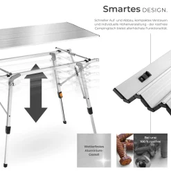 tectake® Aluminium Campingtisch, faltbar, höhenverstellbar, 90 x 52 x 47 - 70 cm