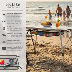 tectake® Aluminium Campingtisch, faltbar, höhenverstellbar, 90 x 52 x 47 - 70 cm