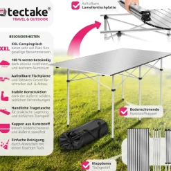 tectake® Aluminium Campingtisch, klappbar, bodenschonende Kunststoffkappen, 140 x 70 x 70 cm