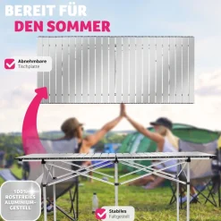 tectake® Aluminium Campingtisch, klappbar, bodenschonende Kunststoffkappen, 140 x 70 x 70 cm