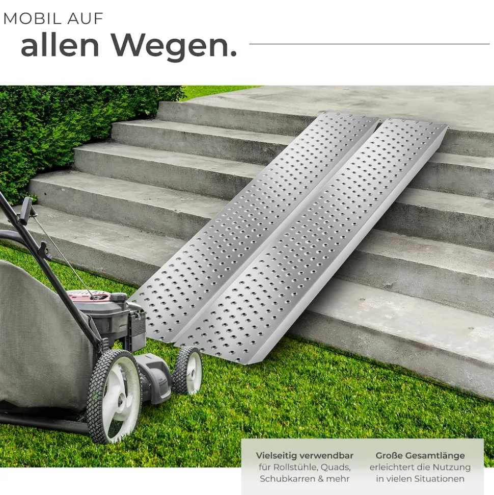 tectake® Auffahrrampen, 2er Set, rutschfeste, perforierte Oberfläche, 160 x 23 x 4,5 cm