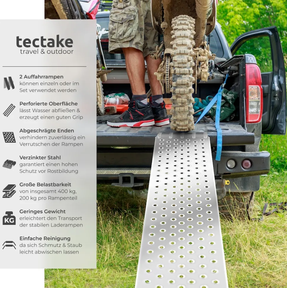 tectake® Auffahrrampen, 2er Set, rutschfeste, perforierte Oberfläche, 160 x 23 x 4,5 cm
