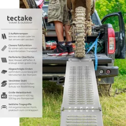 tectake® Auffahrrampen, 2er Set, aus verzinktem Stahl, Belastbarkeit 400 kg, 200 kg pro Rampe