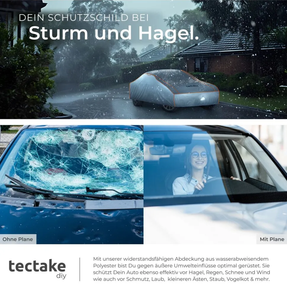 tectake® Autoplane, wasserdicht und atmungsaktiv, mit 4 mm Schaumstoffschicht, 3 längenverstellbare Spanngurte, inklusive Aufbewahrungstasche