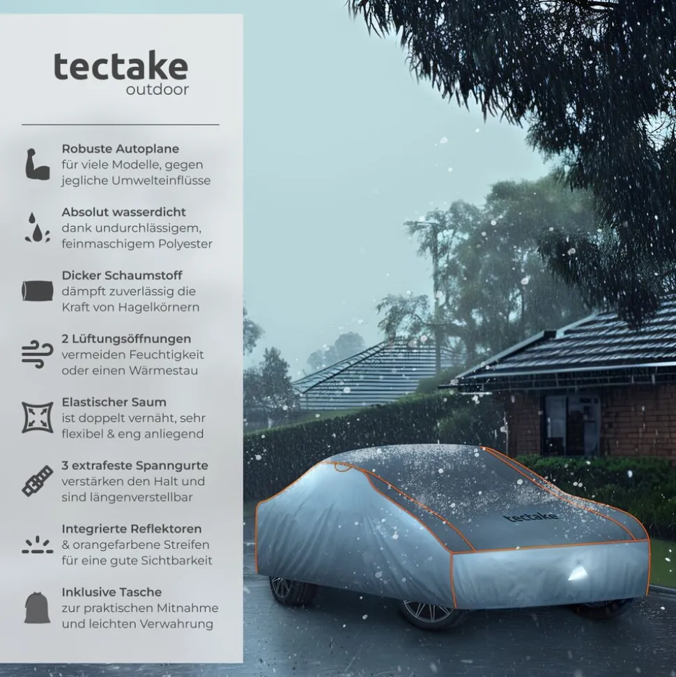 tectake® Autoplane, wasserdicht und atmungsaktiv, mit 4 mm Schaumstoffschicht, 3 längenverstellbare Spanngurte, inklusive Aufbewahrungstasche