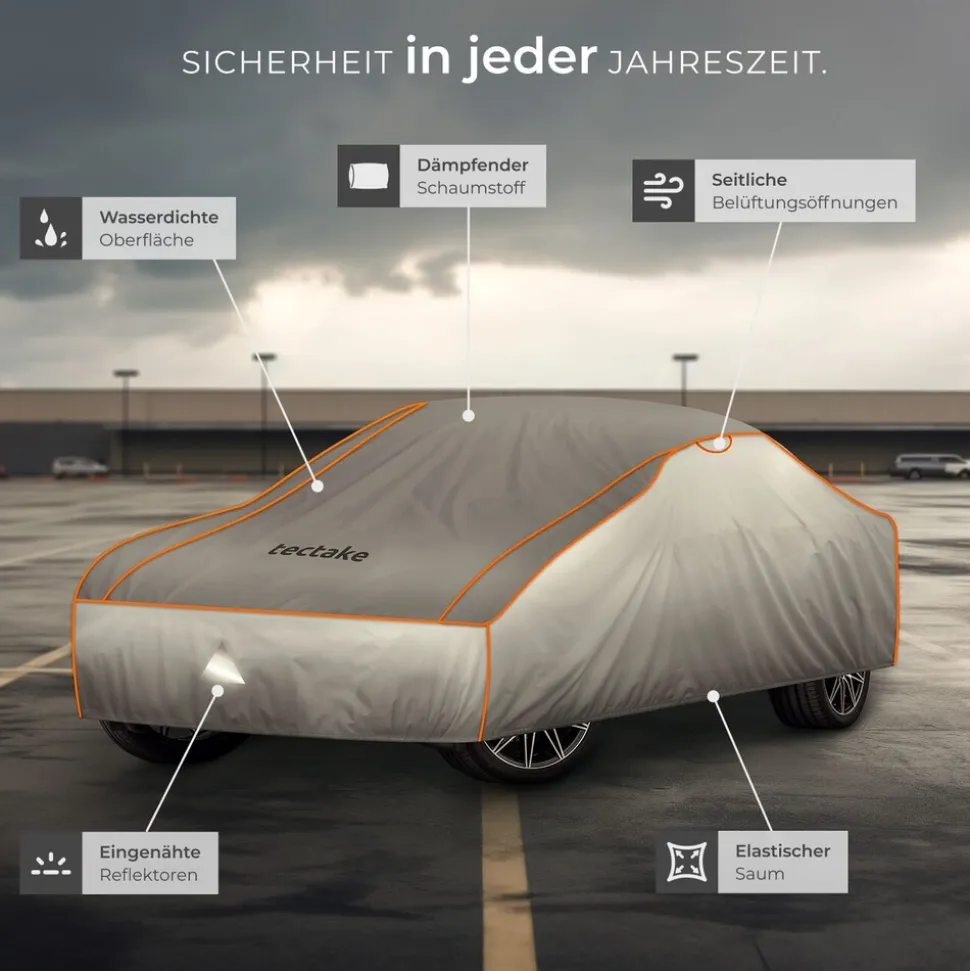 tectake® Autoplane, wasserdicht und atmungsaktiv, mit 4 mm Schaumstoffschicht, 3 längenverstellbare Spanngurte, inklusive Aufbewahrungstasche