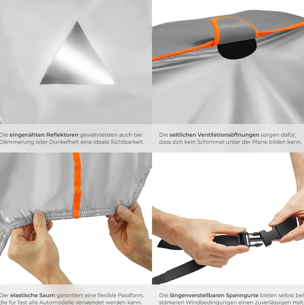 tectake® Autoplane, wasserdicht und atmungsaktiv, mit 4 mm Schaumstoffschicht, 3 längenverstellbare Spanngurte, inklusive Aufbewahrungstasche